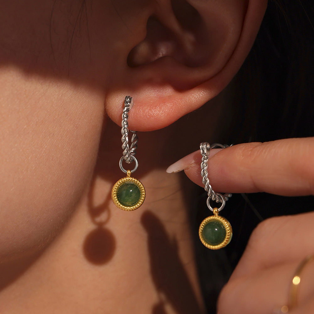 Planderful Green Agate Twist Earrings Gold Plated For Women