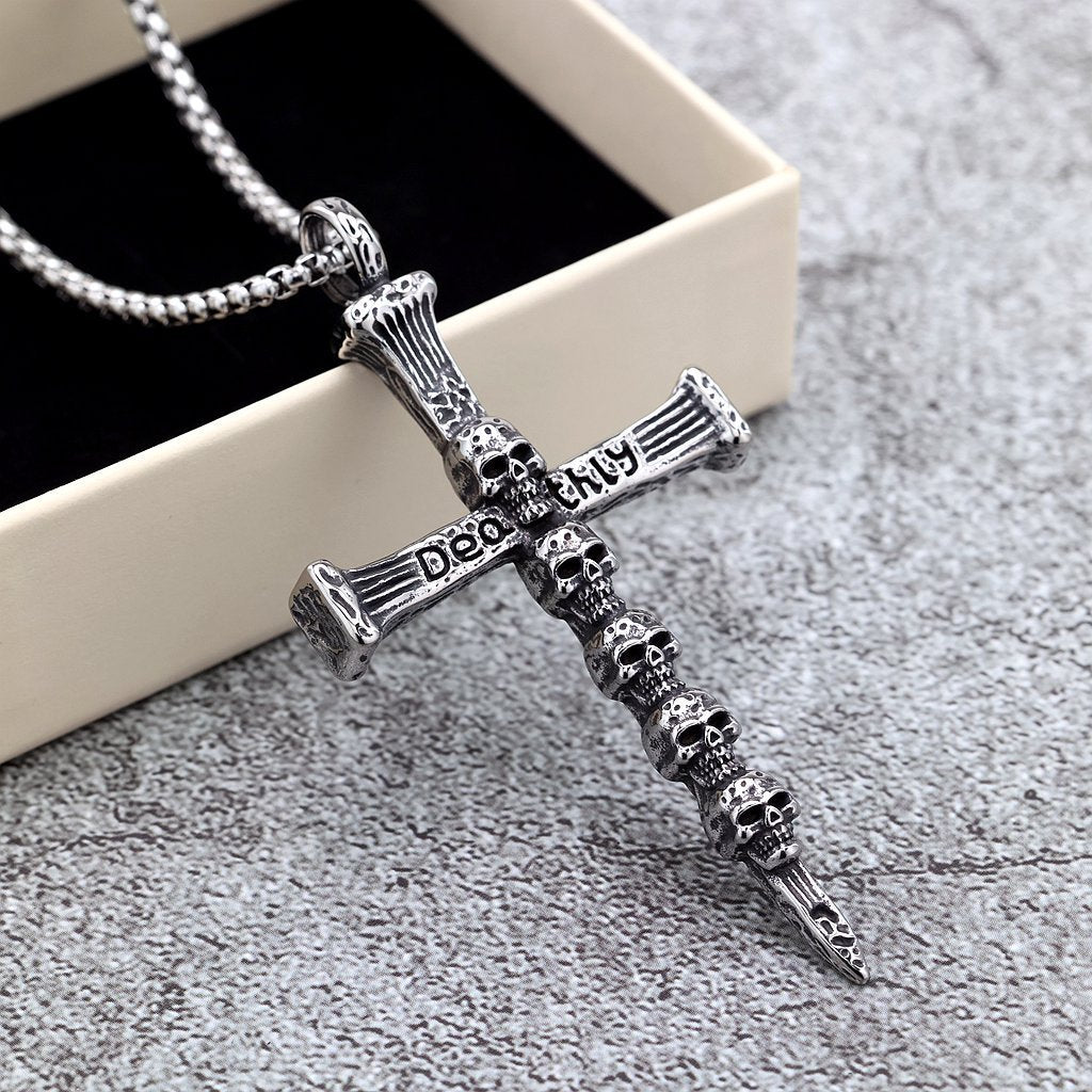 Punk Skull Cross Stainless Steel Men's Pendant Necklace