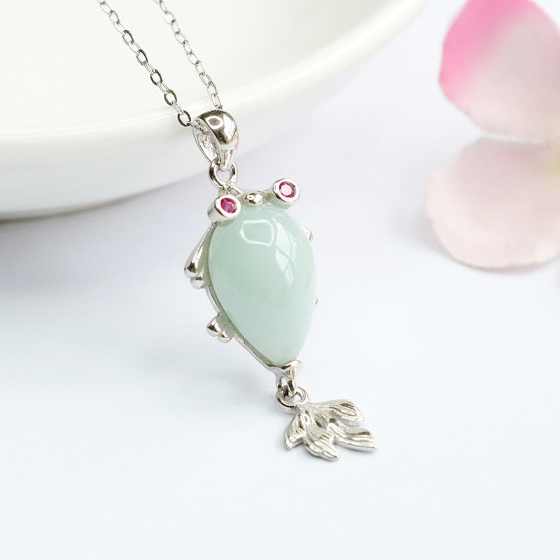 Fortune's Favor Goldfish Necklace with Natural Jade Gemstone