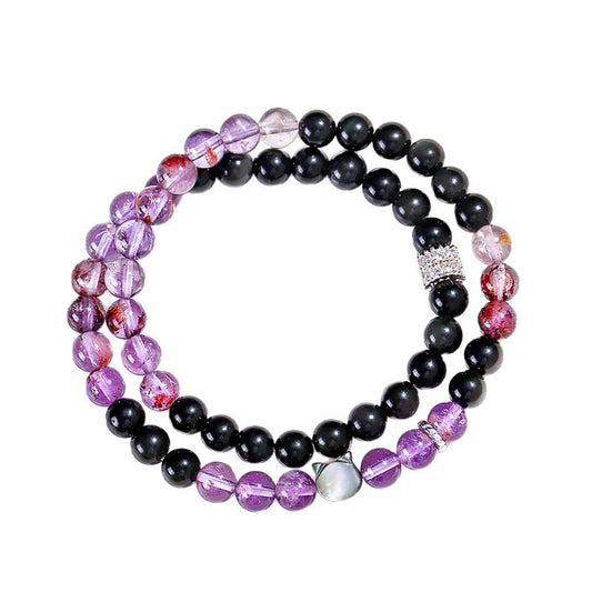 Planderful Amethyst Double Circle Beaded Bracelet – Elegant High-End Fashion