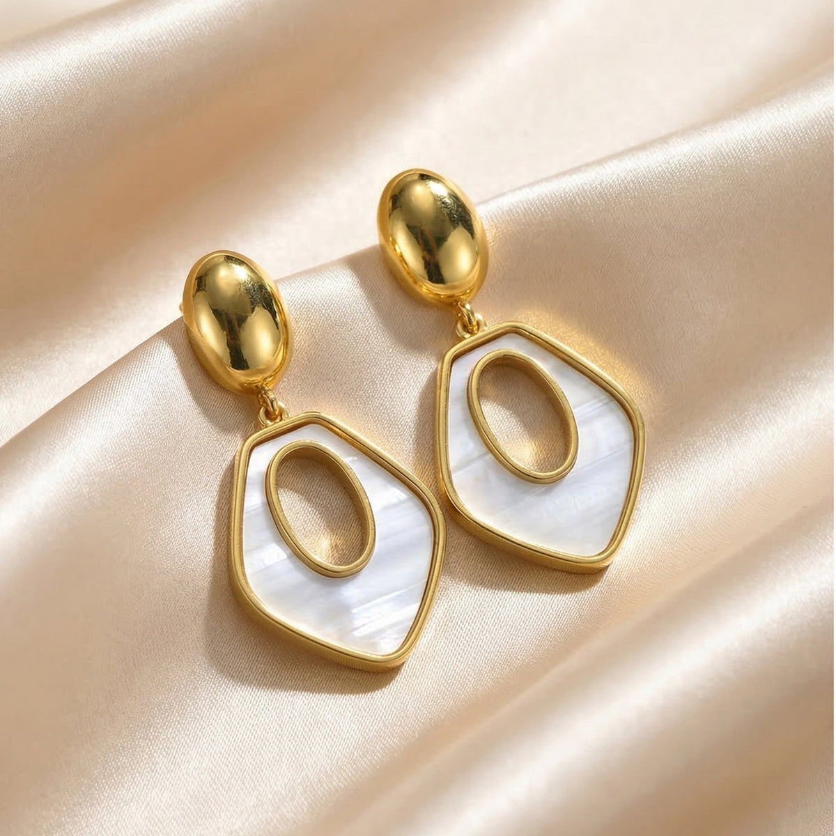 Gold-Tone Mother-of-Pearl Geometric Drop Earrings
