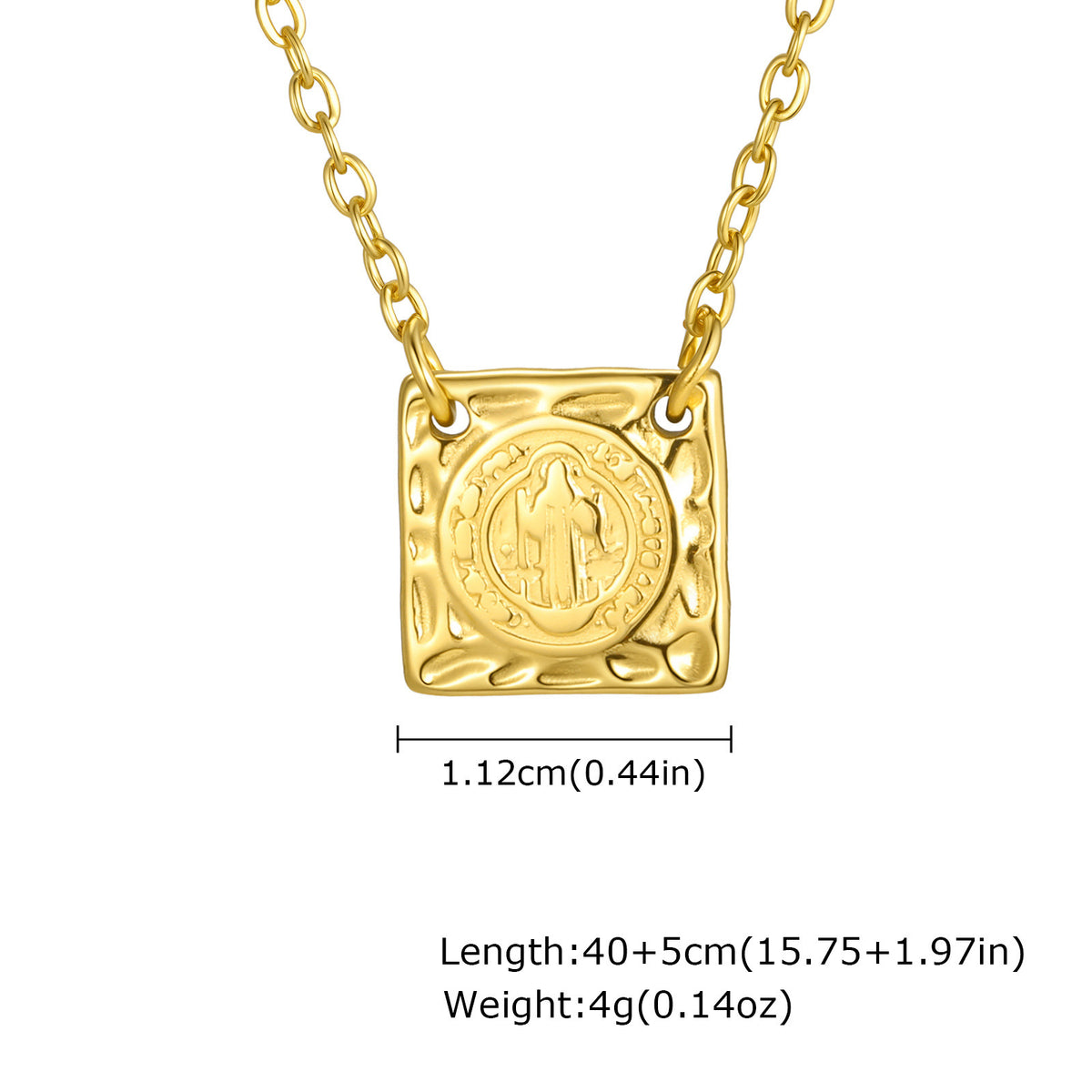 Hot Selling Stainless Steel St. Benedict Square Pendant Necklace Gold