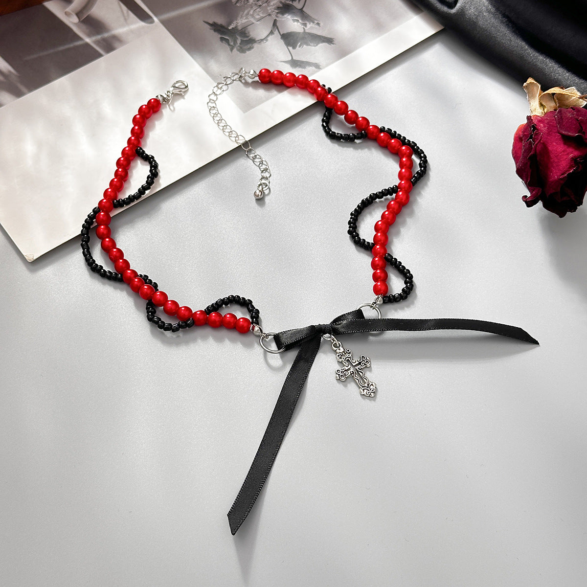Gothic Crystal Cross Choker Necklace