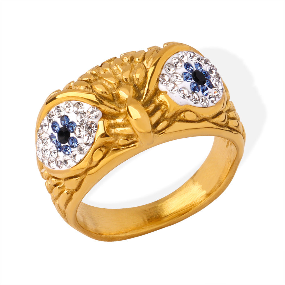 French Retro Eagle Head Zircon Ring - Luxurious Gold-Plated Titanium Steel Jewelry