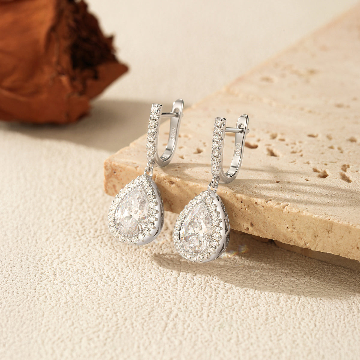 925 Sterling Silver Teardrop Zircon Earrings