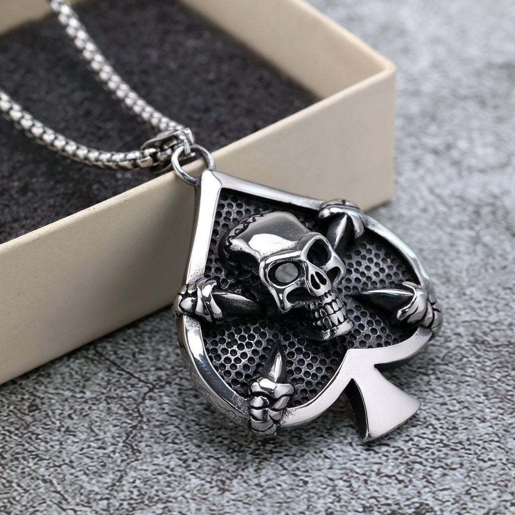 Planderful Stainless Steel Skull Pendant Unisex Retro Punk Gothic Peach Heart Necklace