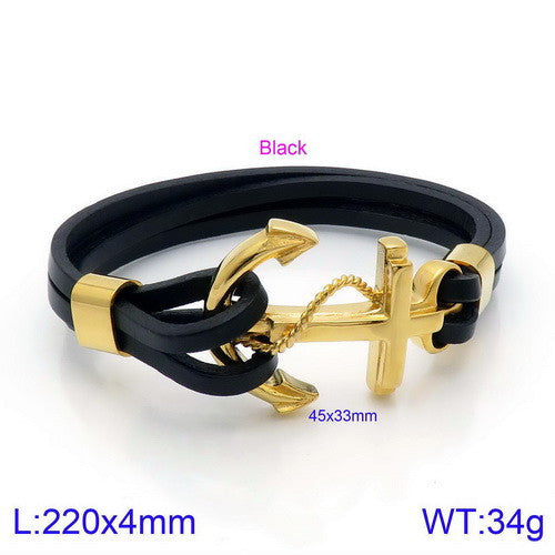 Planderful Men Pirate Durable Steel Cowhide Anchor Bracelet