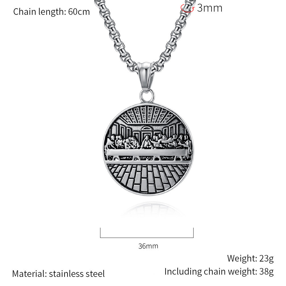 Planderful Titanium Steel Necklace Mens Retro Hip Hop Pendant Literary Style Gift Icon