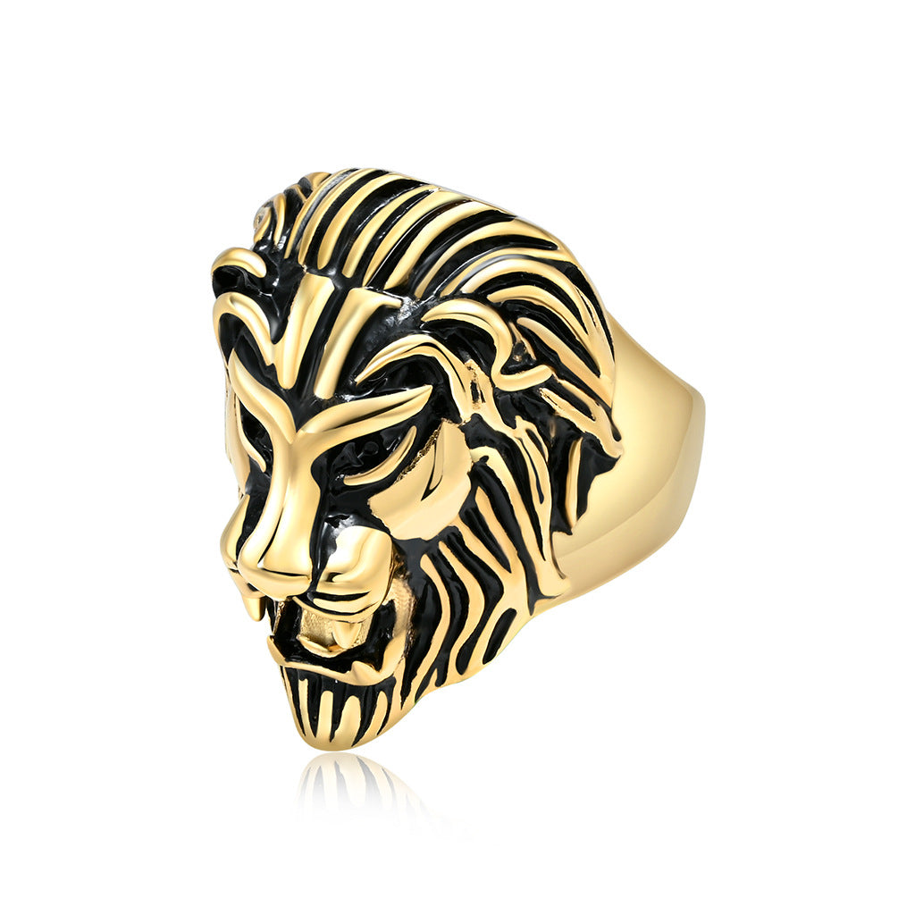 Cross-Border E-Commerce Titanium Steel Lion Head Ring for Men