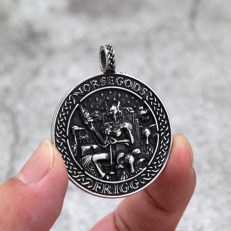 Planderful Shop Vintage Stainless Steel Viking Odin Rune Necklace Double Sided Pendant For Men And Women