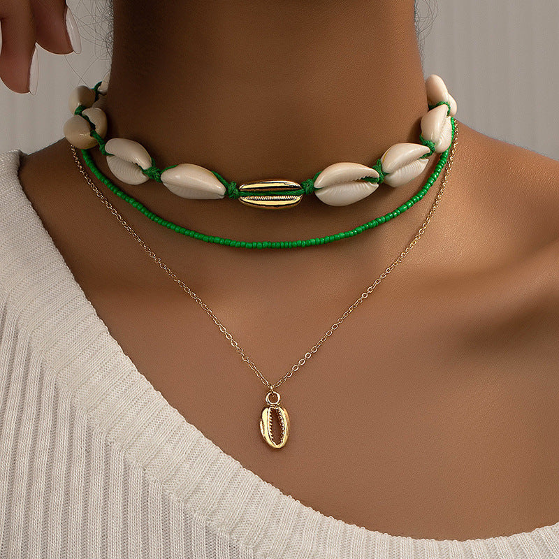 Bohemian Vienna Verve Metal Necklace with Shells and Beads