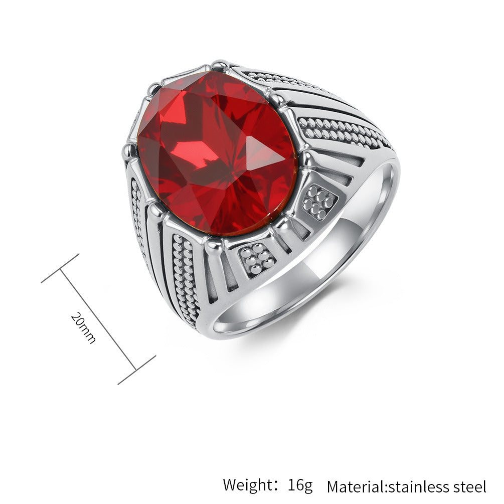 Planderful Everyday Genie Ring Retro Inlaid Glass Gem For Women European American Style Steel Band Sizes 7 8 9 10 11 12
