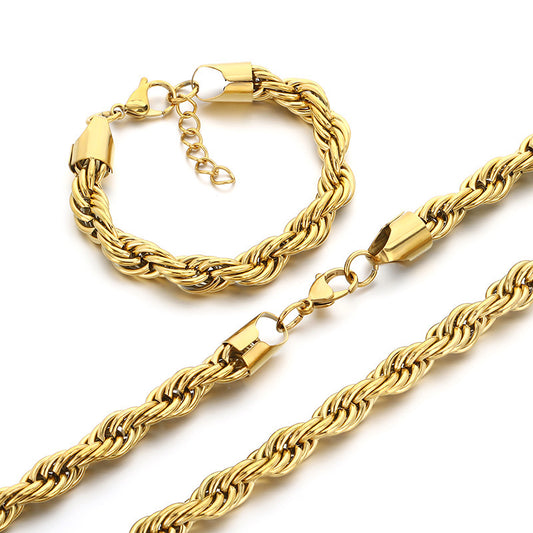 Twisted Rope Bracelet And Necklace Set Stainless Steel Men