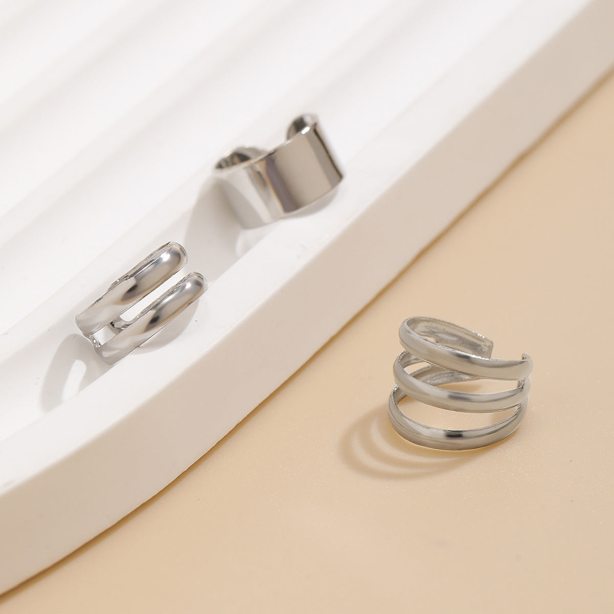 Chic Double Circle Glossy Earrings with Sterling Silver Needles and Alloy Material