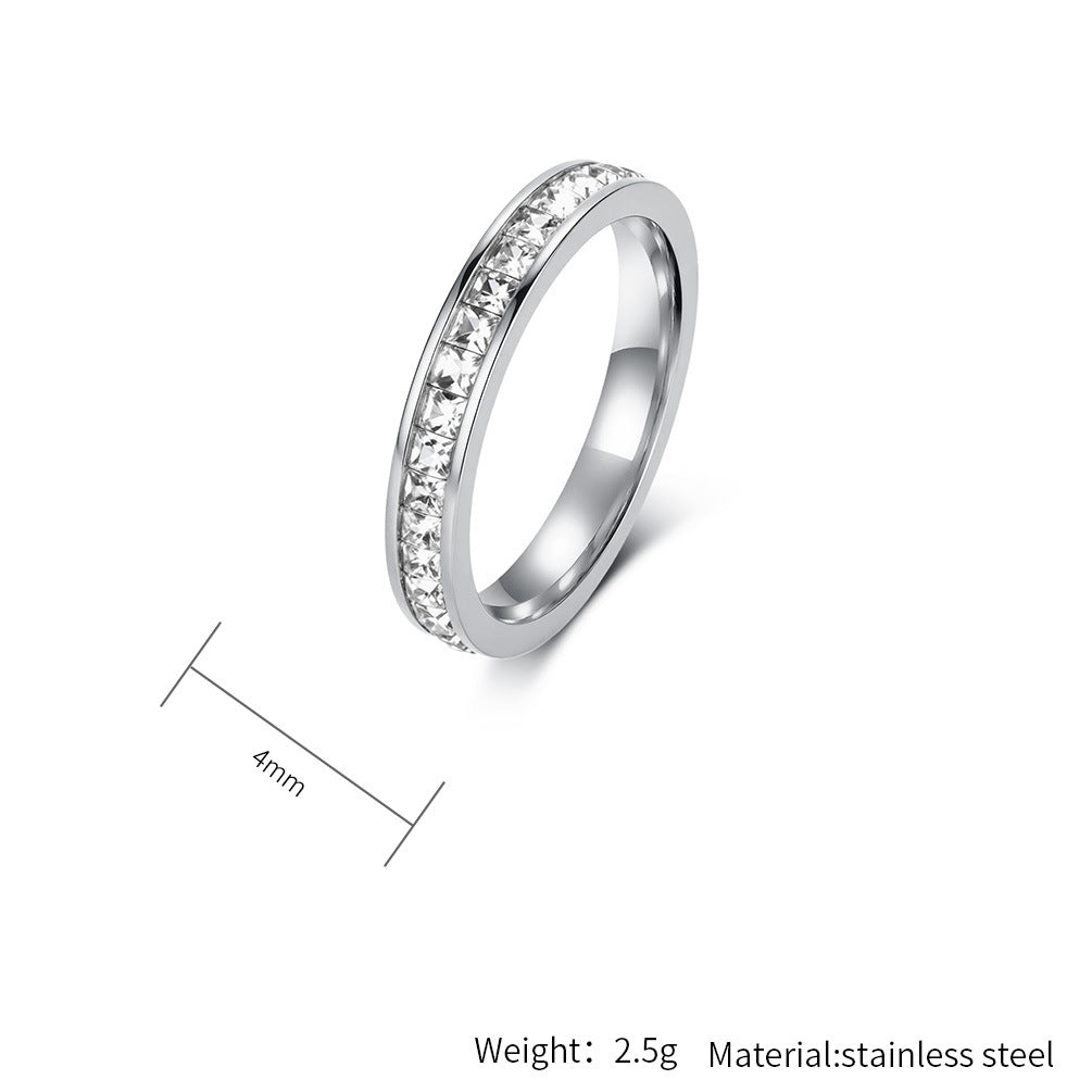 Planderful Zircon Ring For Women Rose Gold Titanium Steel Single Row Sparkling Jewelry Gift