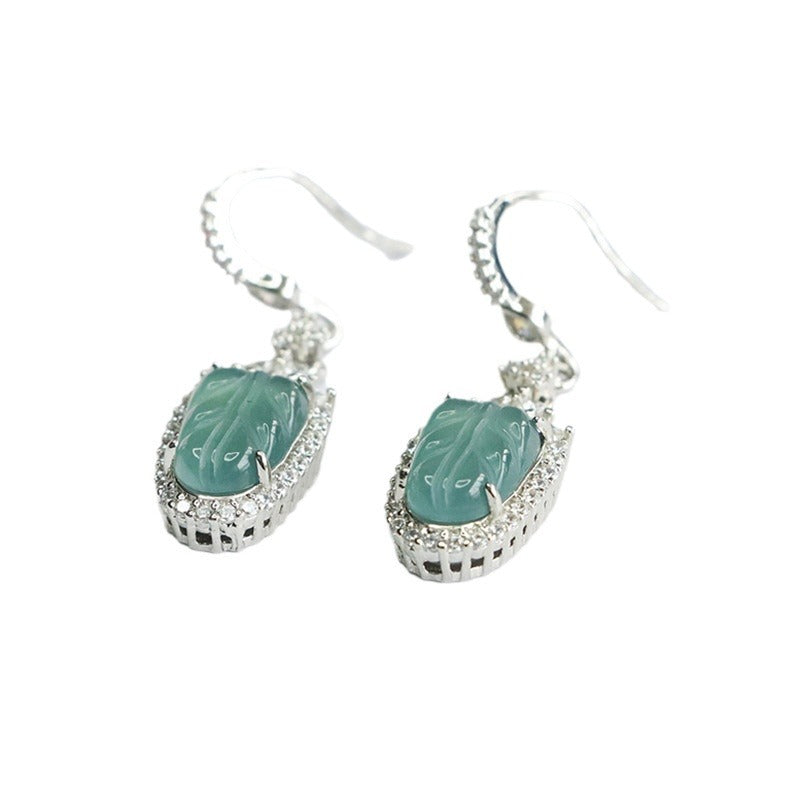 Icy Blue Jadeite Leaf Drop Earrings