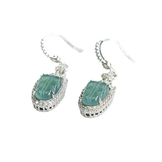 Icy Blue Jadeite Leaf Drop Earrings