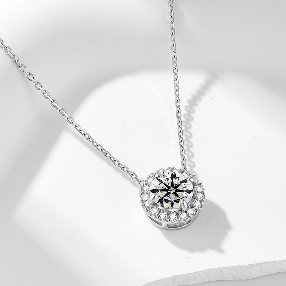 S925 Sterling Silver 1 Carat 6.5mm Round Moissanite Pendant Necklace