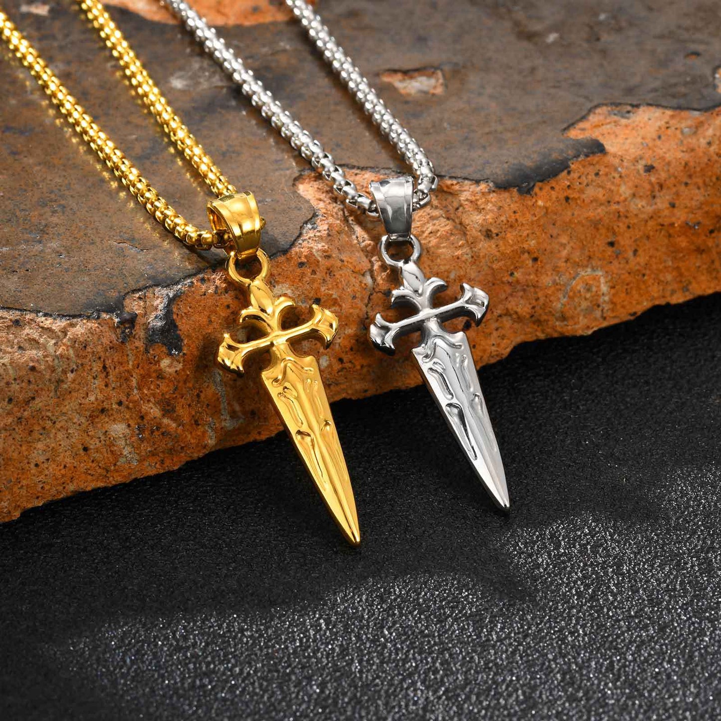 Planderful Stainless Steel Sword Cross Pendant For Men