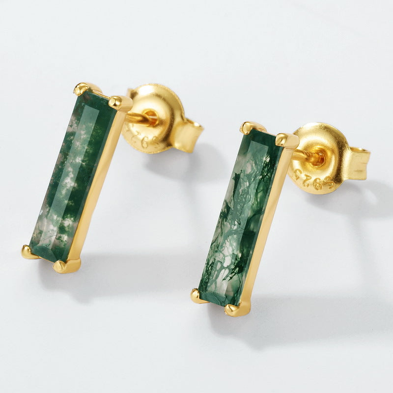 Planderful Everyday Genie Earrings – Simple and Fashionable Green Moss Silver-plated Agate with Aquatic Plants