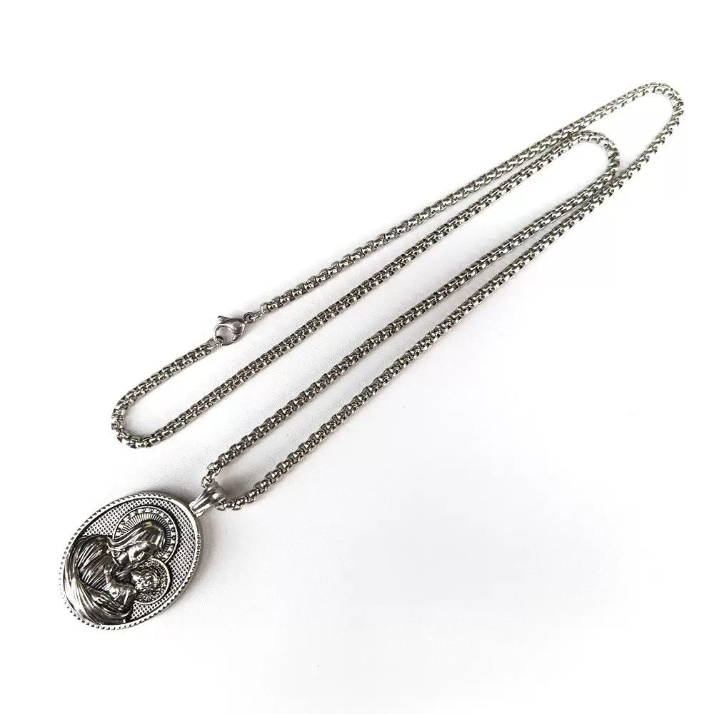 Planderful Unisex Stainless Steel Necklace With 3D Relief Pendant Retro European American Style