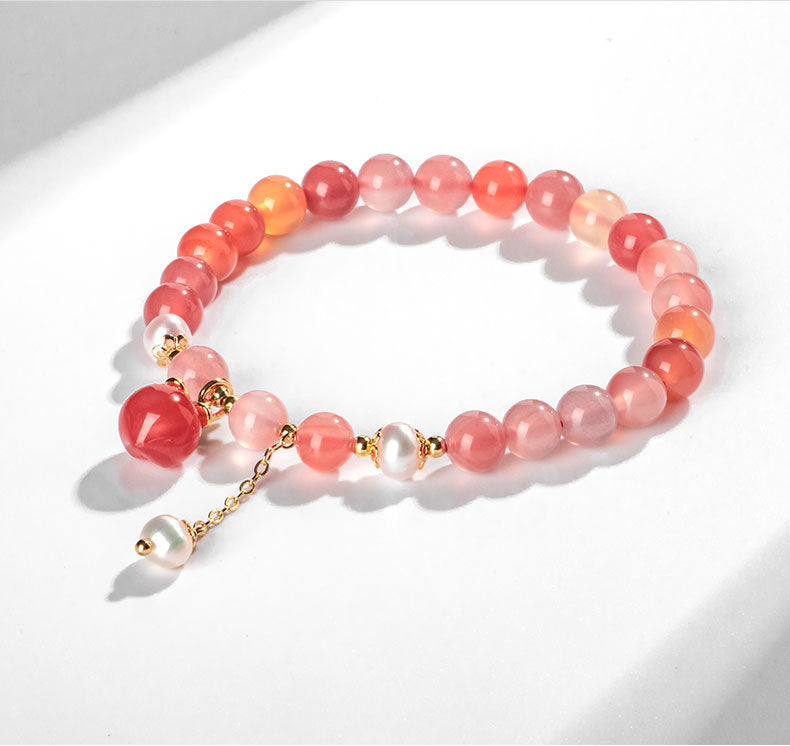 Crystal Agate and Freshwater Pearl Sterling Silver Bracelet