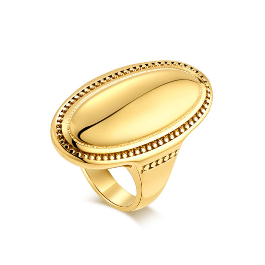 Planderful Titanium Steel Ring For Women Large Smooth Oval Surface Light Luxury Fashion Jewelry