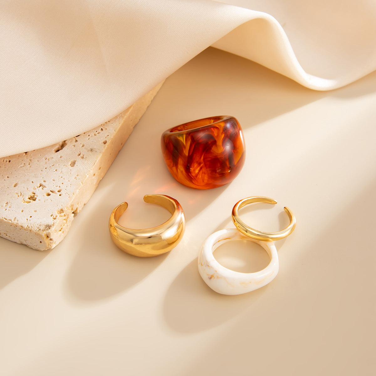 Planderful Geometric Landscape Ring Set With Resin Inlay Vienna Verve Collection Statement Jewelry For Women