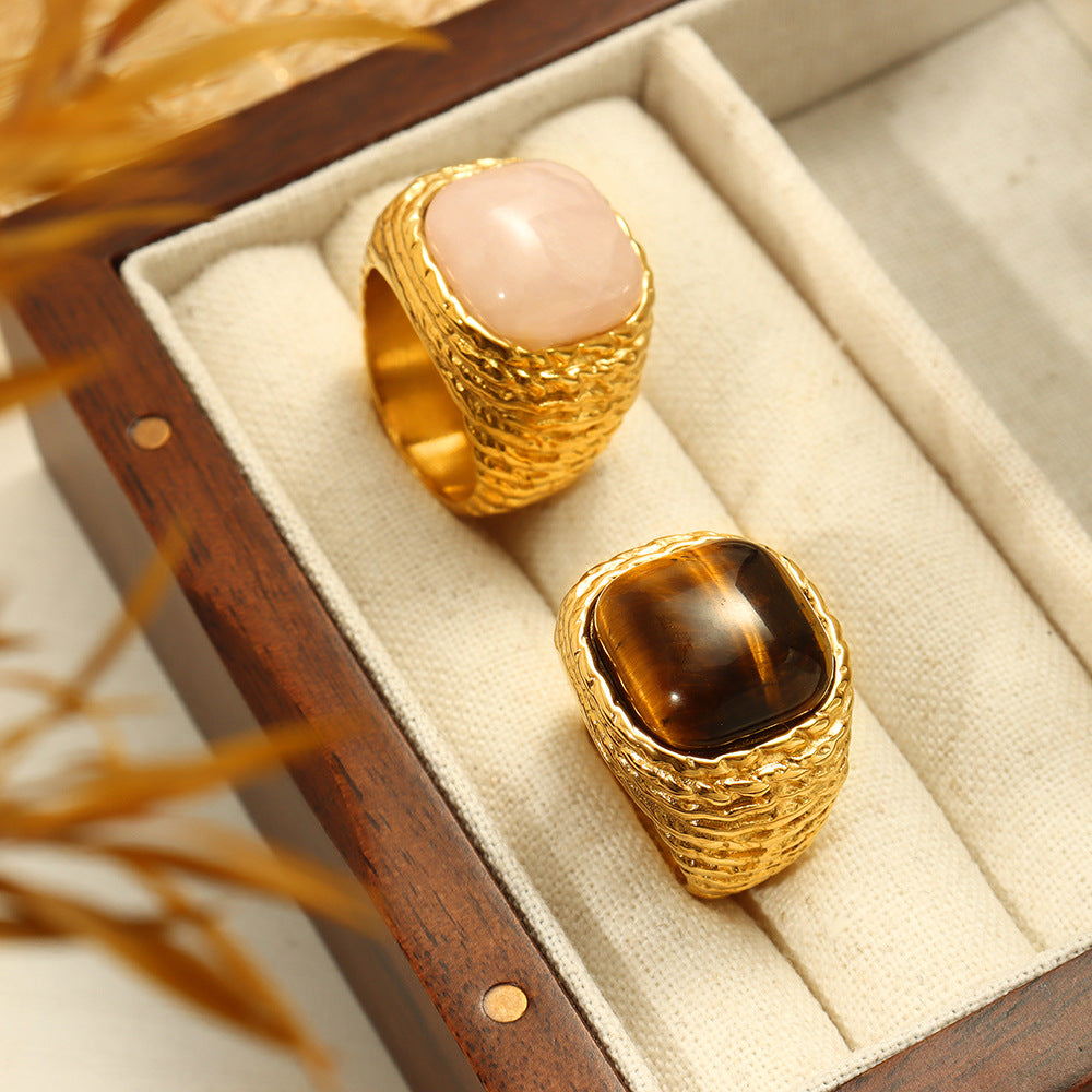 Golden Tiger's Eye Crystal Ring - Luxury Retro Jewelry