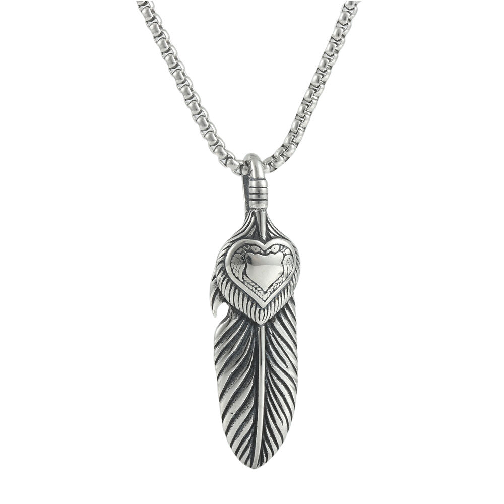 European And American Stainless Steel Feather Pendant Necklace