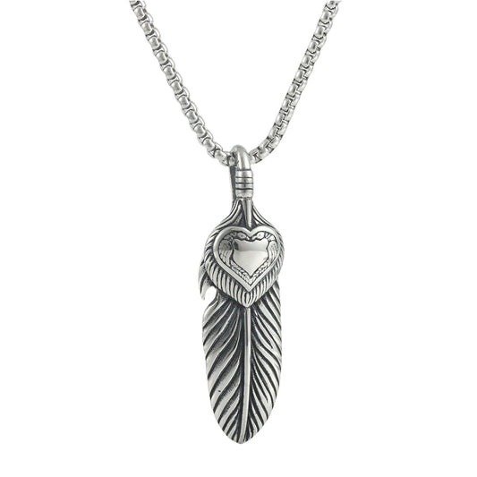 European And American Stainless Steel Feather Pendant Necklace