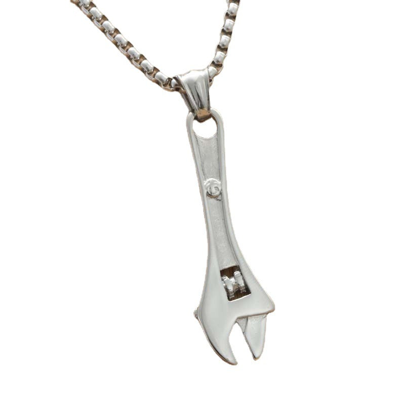Customizable Titanium Steel Wrench Pendant - Trendy Stainless Steel Punk Necklace for Men