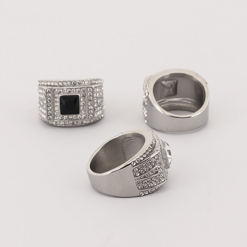 Colored Gemstone Finger Wrench, Inlaid With Zircon Three-Dimensional Texture Stainless Steel Men's Ring