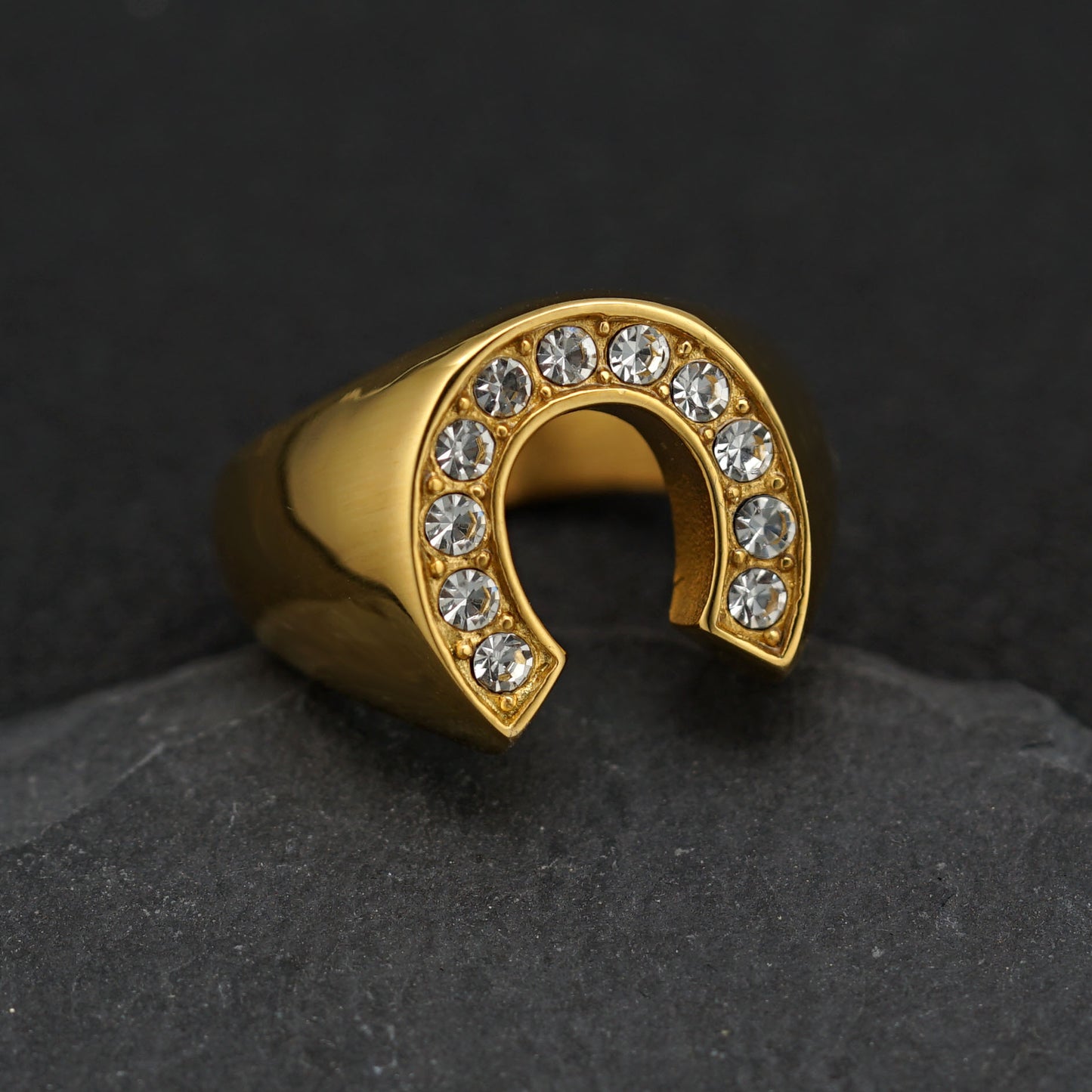 Planderful Gold Plated Stainless Steel Unisex Horseshoe Ring With Protection Symbol Everyday Genie Collection