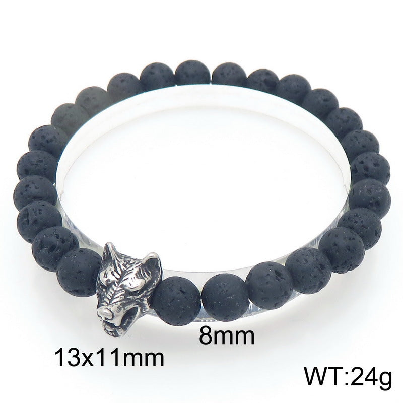 Planderful Lava Stone Beaded Bracelet For Men Animal Head