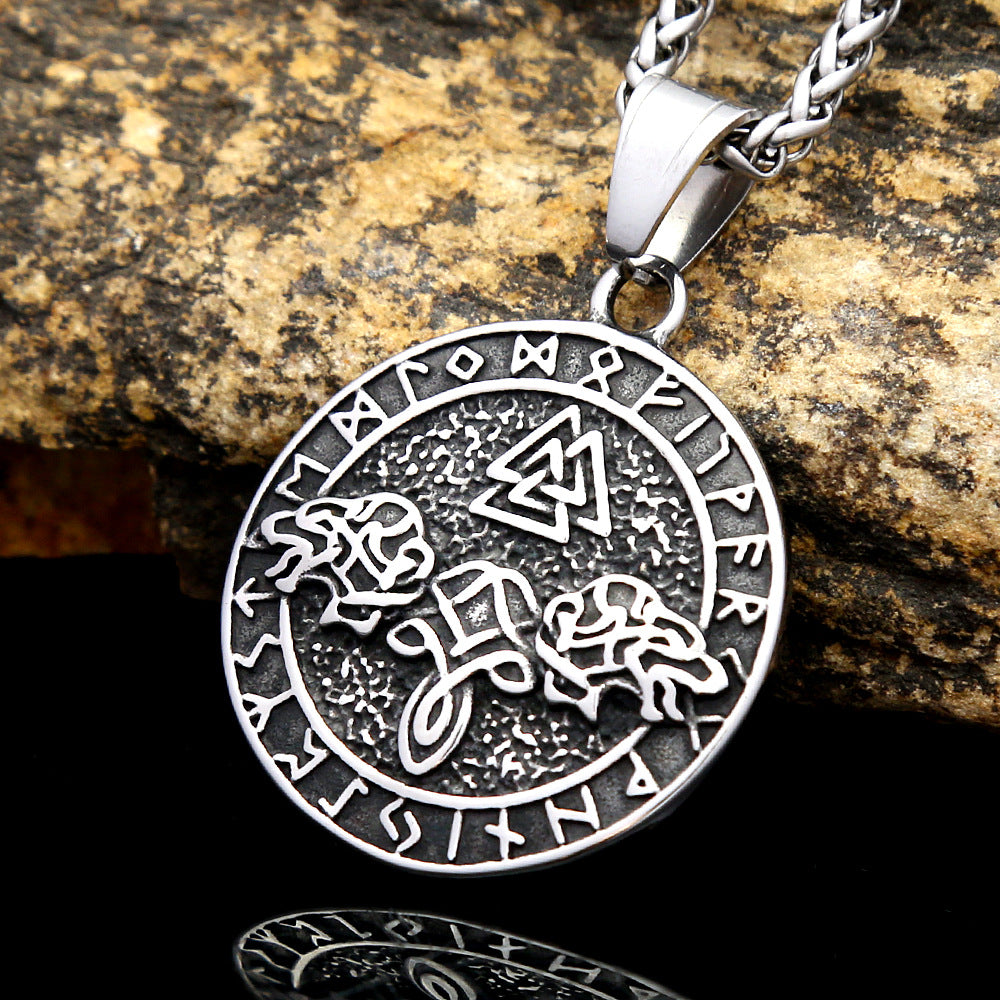Vintage Viking Wolf Stainless Steel Pendant Necklace