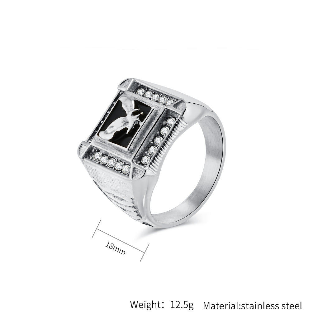 Planderful Titanium Steel Ring For Men Zircon Eagle Design Retro Hip Hop Style Durable