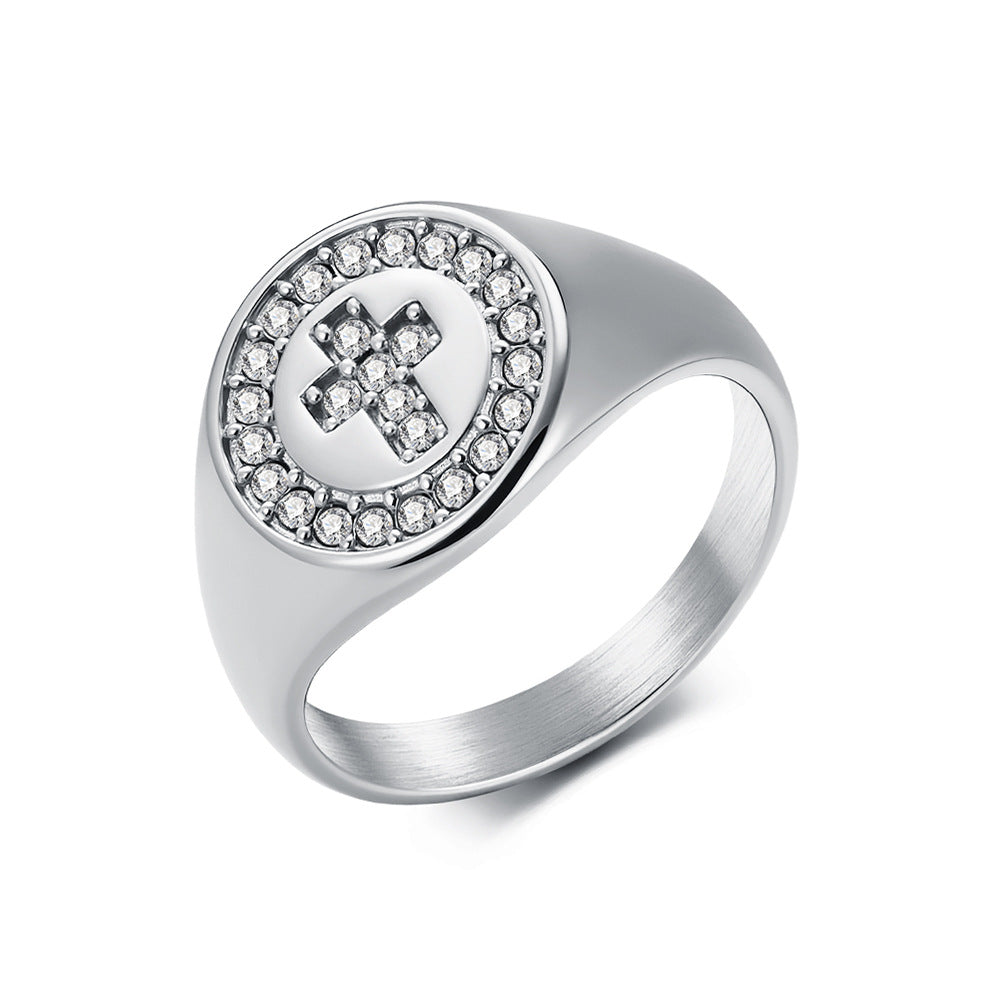 Cross Zircon Stainless Steel Ring