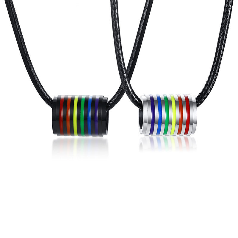 Rainbow Barrel Pendant — Silver or Black
