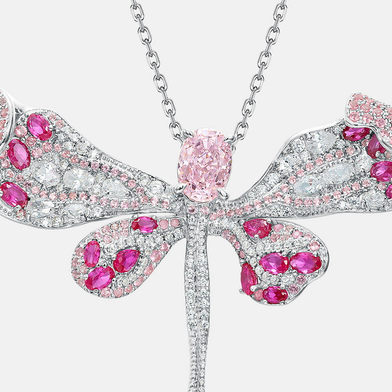 S925 Sterling Silver High-Carbon Stone Dragonfly Pendant Necklace