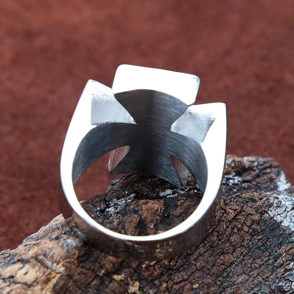 Planderful Titanium Steel German Iron Cross Ring With Epoxy Inlay For Men Bold Retro Statement