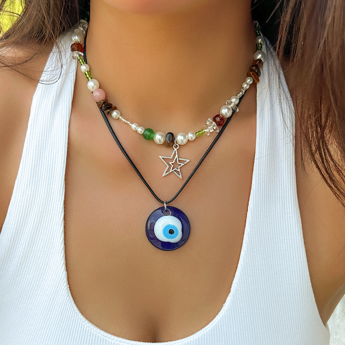 Vintage Devil's Eye and Turquoise Pendant Necklace