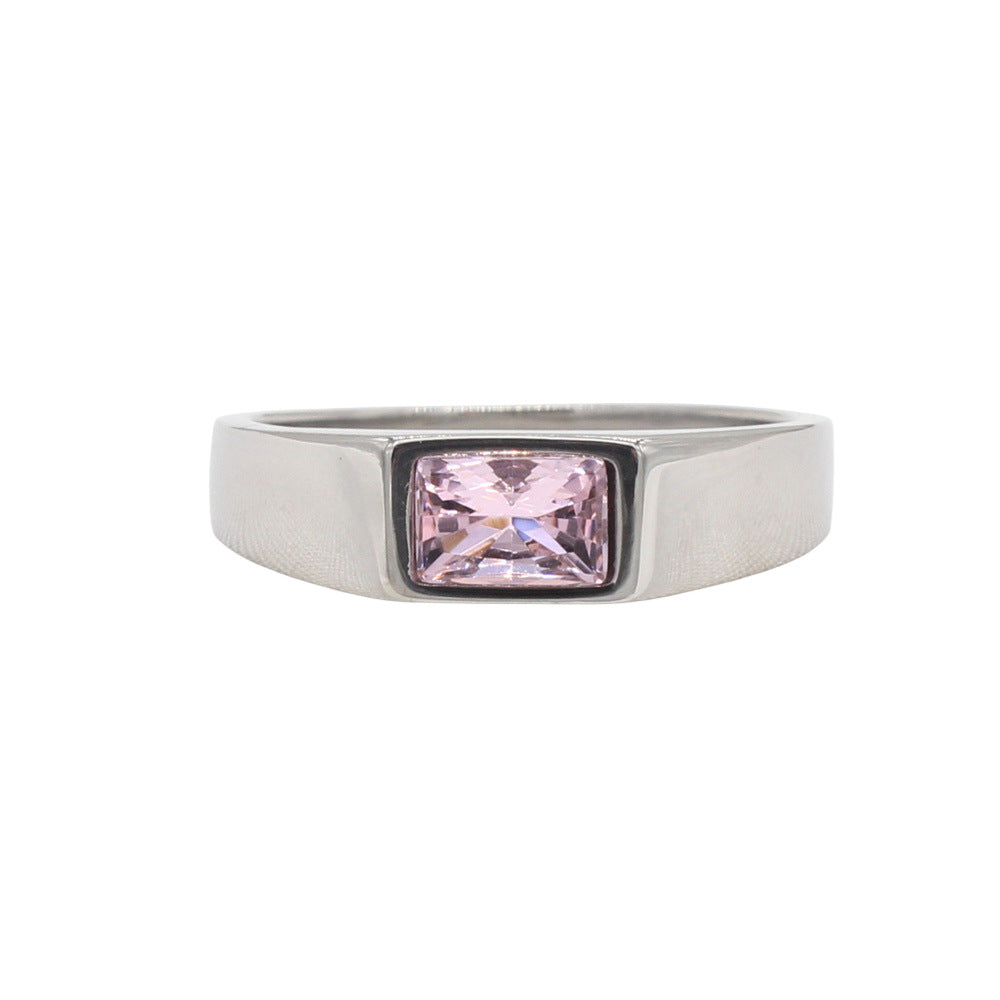 Planderful Jewelry Steel Ring With Rectangular Stone