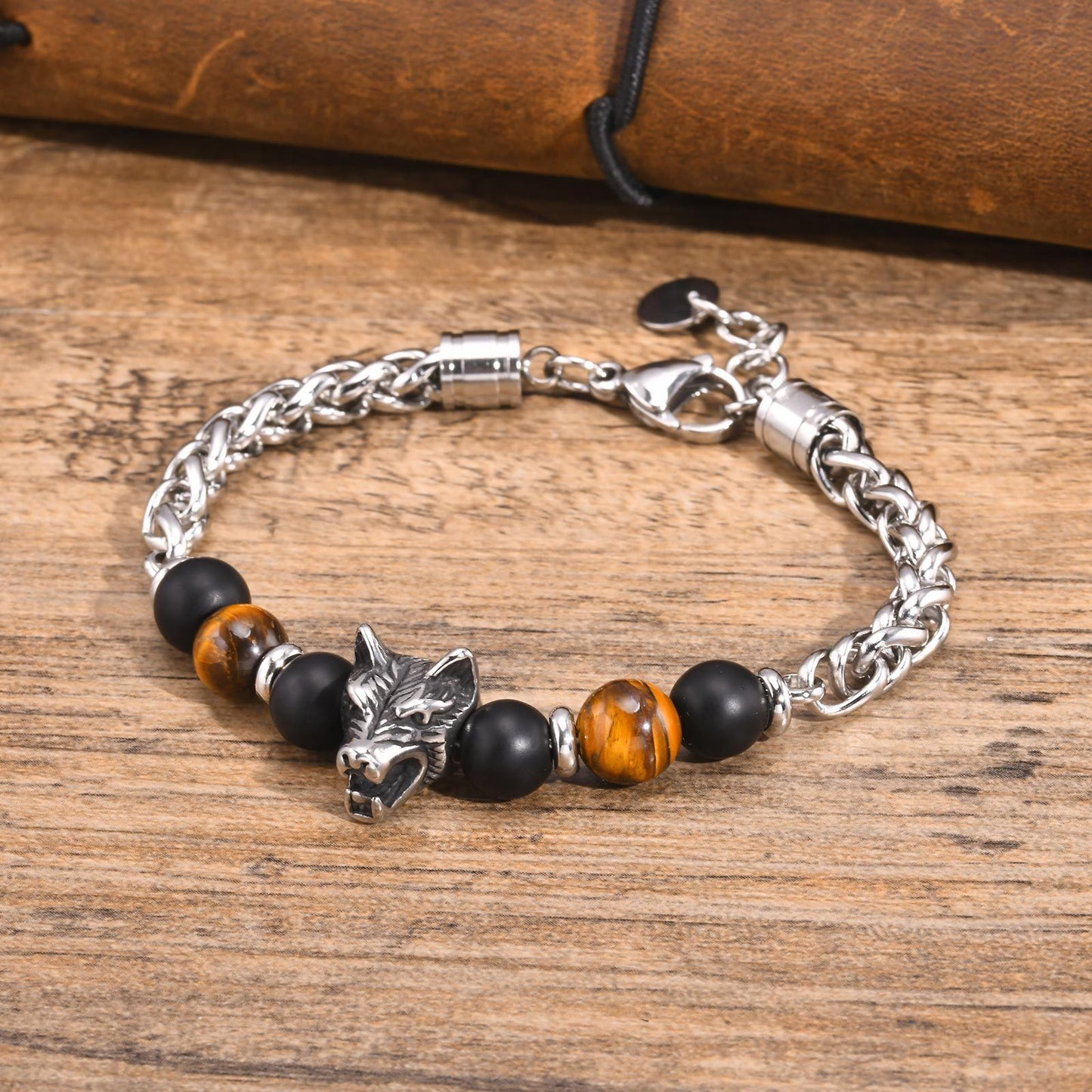 Hip Hop Stainless Steel Wolf Head Bracelet for Men