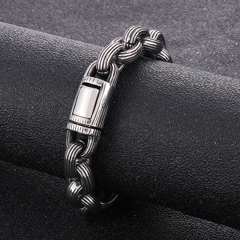 Custom Retro Titanium Steel Men's 13mm Horizontal O-Chain Bracelet with Square Buckle