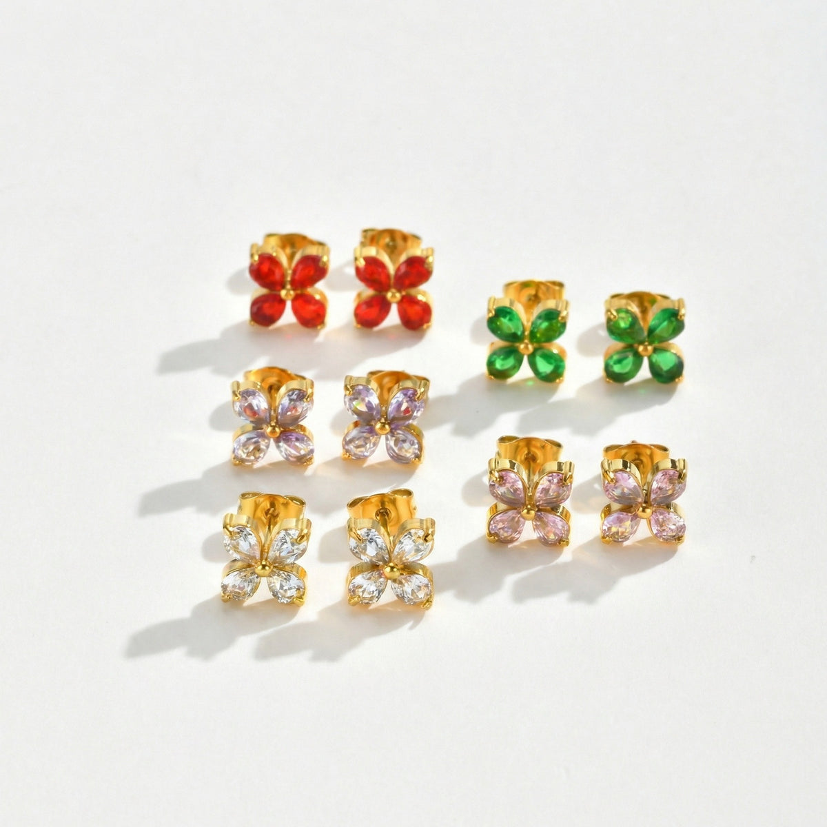 Stainless Steel Zircon Floral Earrings