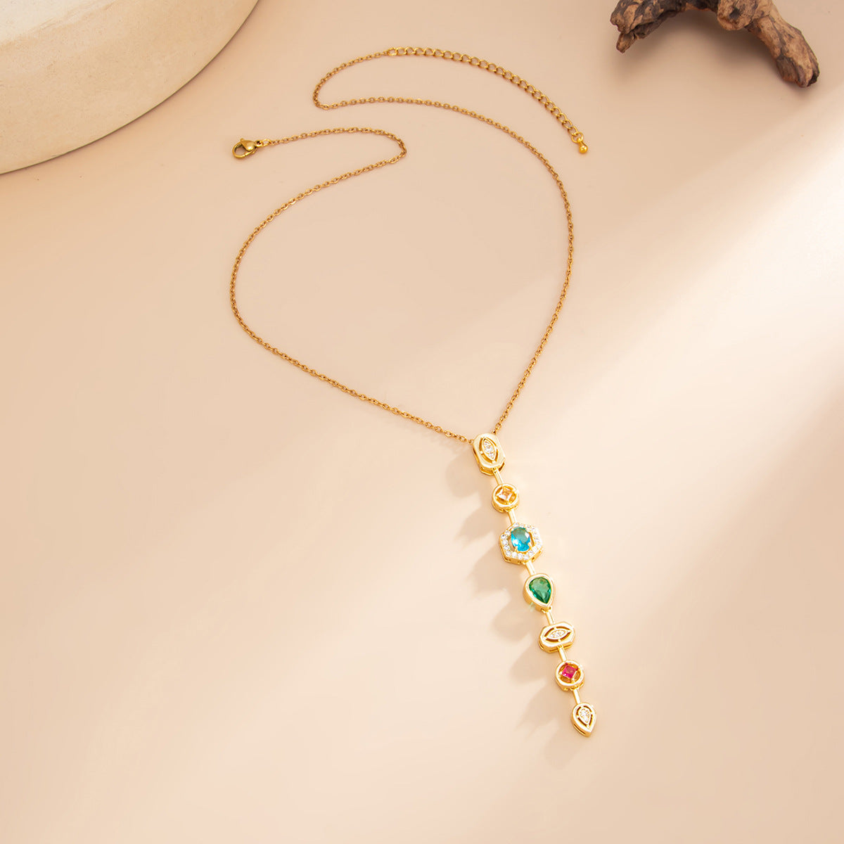 Gemstone-Style Y-Shaped Fringe Necklace