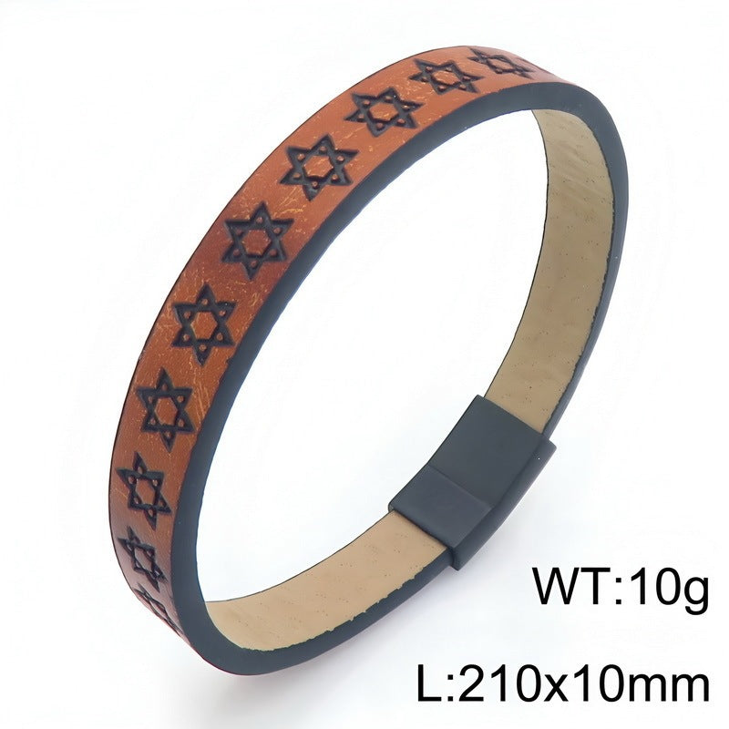 Western Nautical Anchor Cross Leather Rope Bracelet 10mm Embossed Totem Imitation