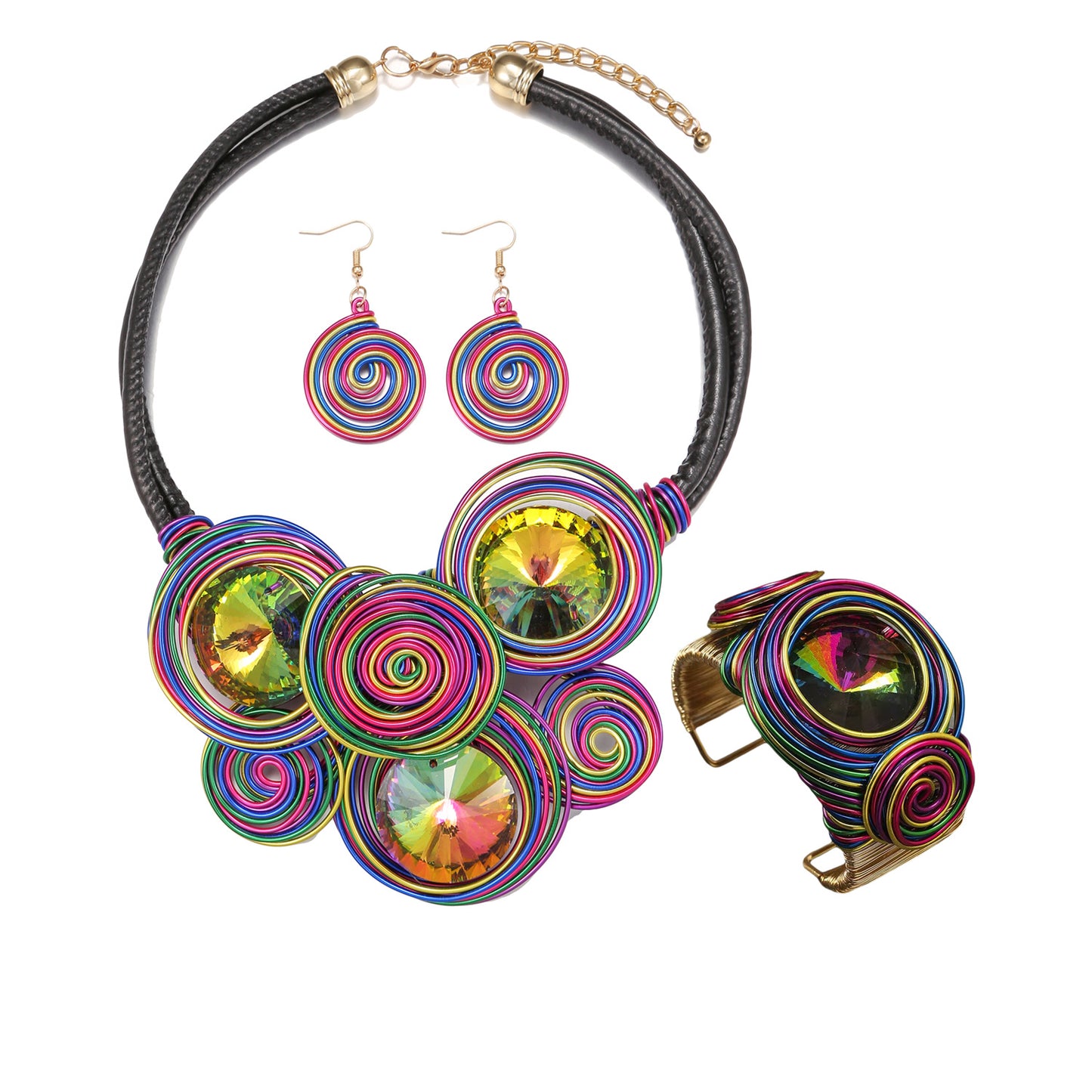 Planderful Savanna Rhythms Jewelry Set – Elegant Three-Piece Glass Pendant Design