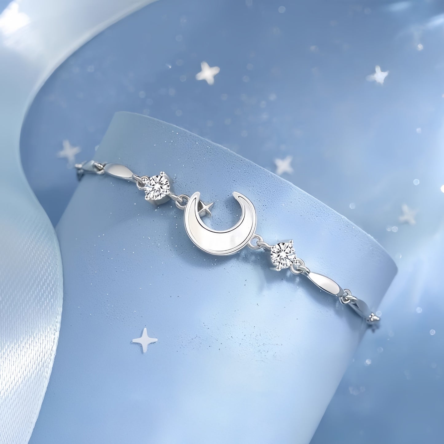 Planderful Shop Sterling Silver Star Moon Bracelet Exquisite Luxury Gift For Girlfriend Christmas Gift